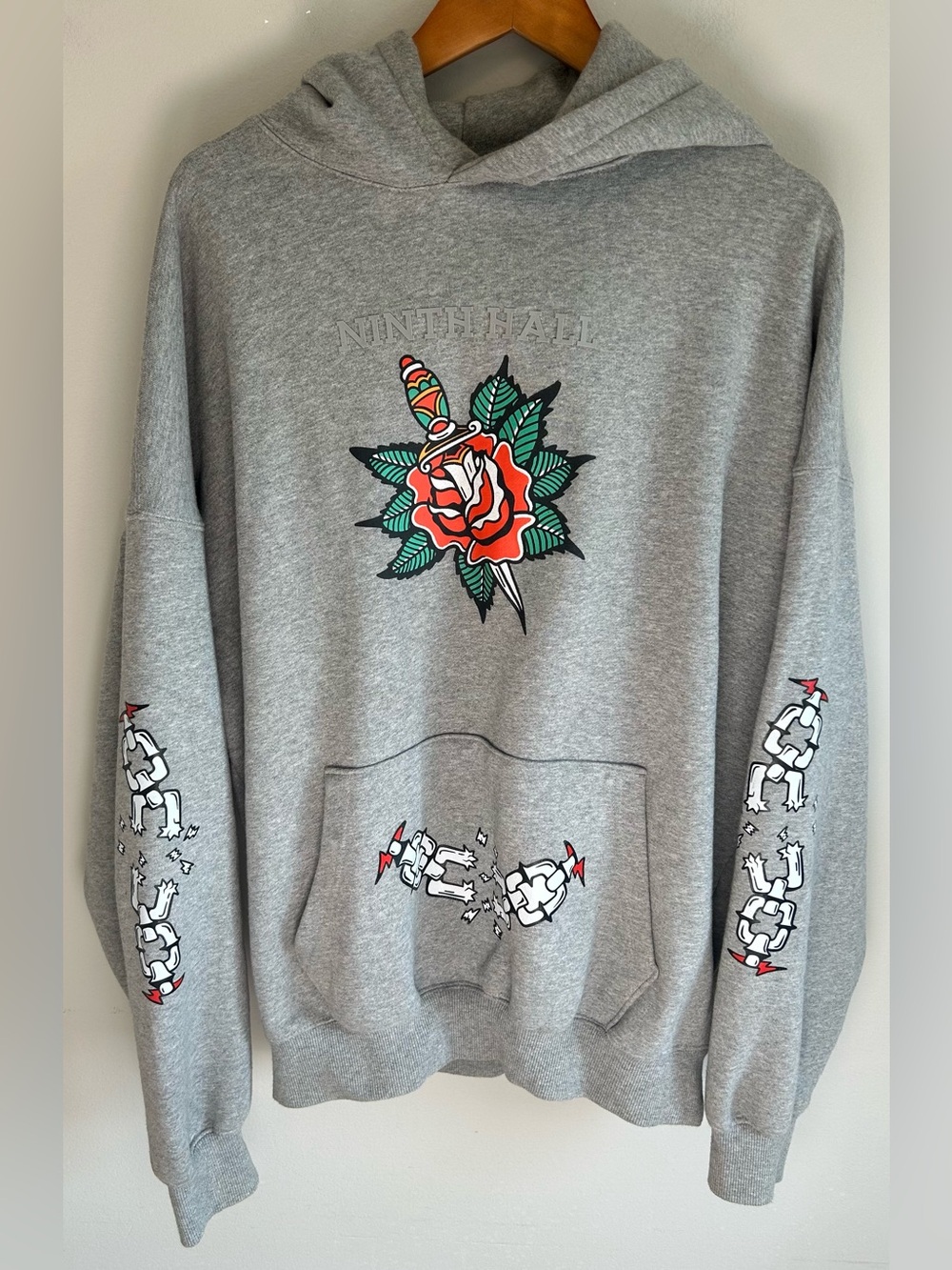 Ninth Hall Fundamentals Mens Tattoo Flash Hoodie Size L Oversized Chains Panther